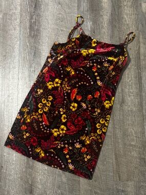 Forever 21 Black Floral Spaghetti Strap Cami with Red & Yellow Accents